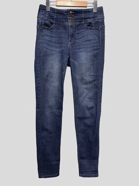 WAX JEAN Dark Wash 4 Button Waist Skinny Jeans Y2K Stretch Denim